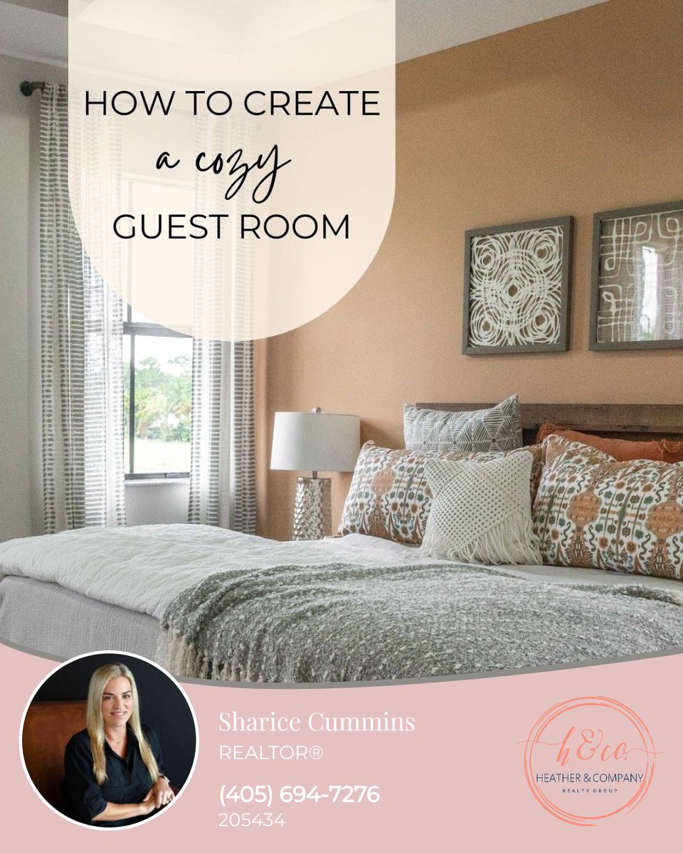 Creating a cozy guest room: 
- Declutter to provide space.
- Leave the WiFi password in plain sight.
- Add a basket with amenities for a thoughtful touch.
With these tips, your guest room will be a year-round haven for friends and family.

#cozyguestbedroom #realestateagent