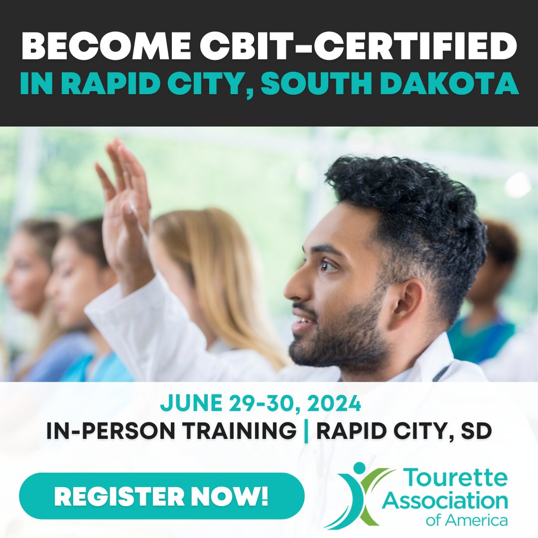 📣Medical Practitioners, register now to attend our in-person #CBIT training in Rapid City, South Dakota on June 29-30. Earn CEUs and expand your patient outreach when you become CBIT-certified!
📝bit.ly/3IXdsk0 
#TouretteSyndrome #Tics
