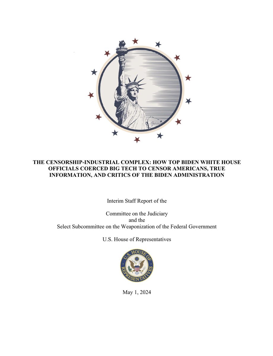 🚨 #BREAKING: Weaponization Committee Exposes the Biden White House Censorship Regime in New 800 Page Report This interim report details the months-long campaign by the Biden White House to censor Americans on Facebook, Amazon, and YouTube. Read it here: judiciary.house.gov/sites/evo-subs…