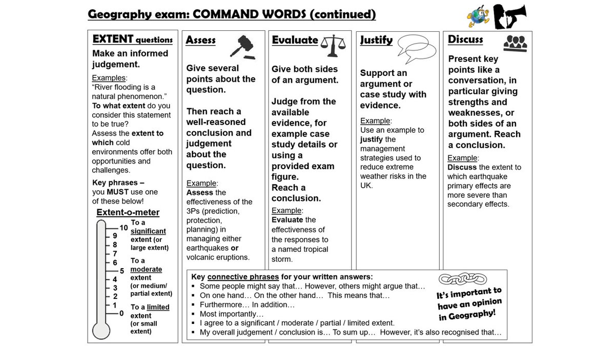 GCSE Geography top tips and command words: 15 key things to remember followed by advice on how to tackle each command word. With examples specific for AQA Paper 1. File link above. #geography #geographyteacher