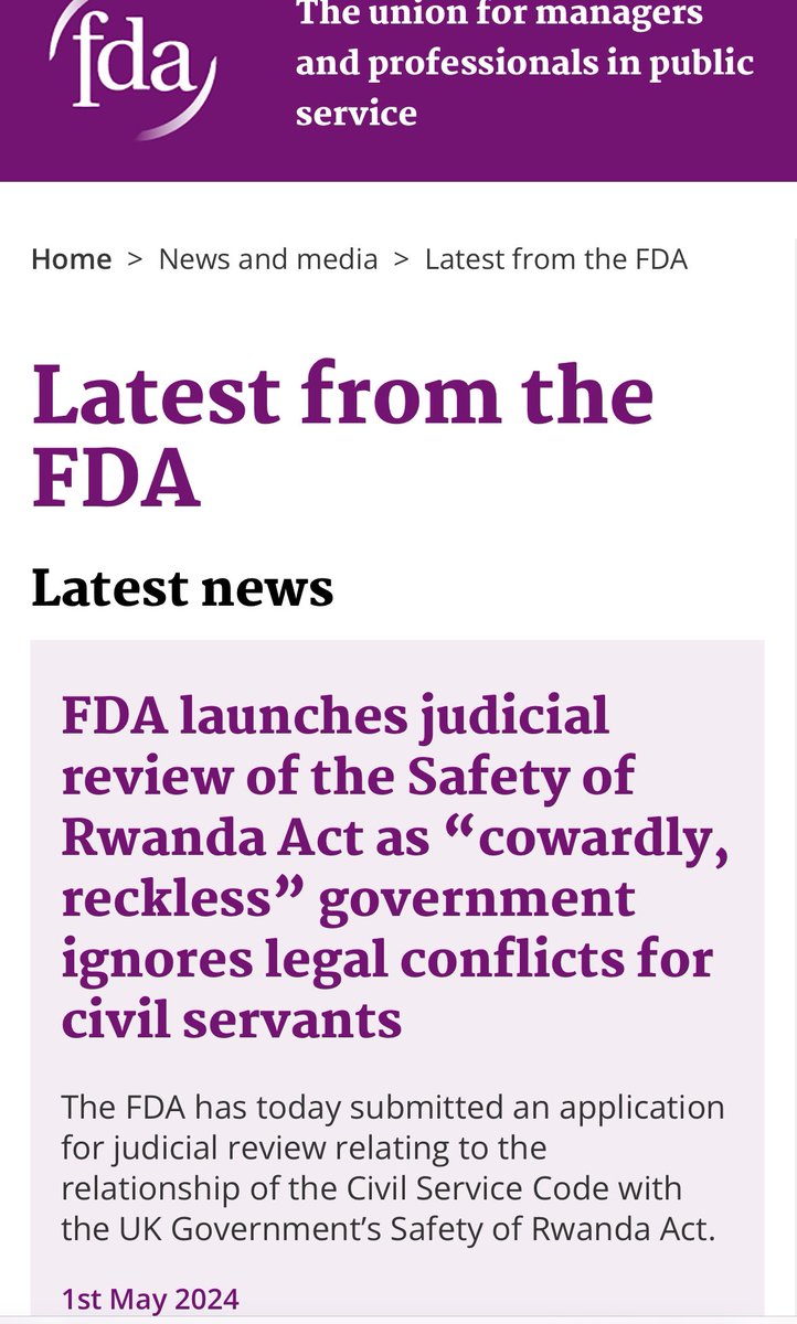 The FDA civil servants union has launched a judicial review of the Rwanda Act saying “cowardly, reckless” government ignores legal conflicts for civil servants. There’s no legal conflict, just conflict of conscience among those wedded to open immigration. The CS is compromised.