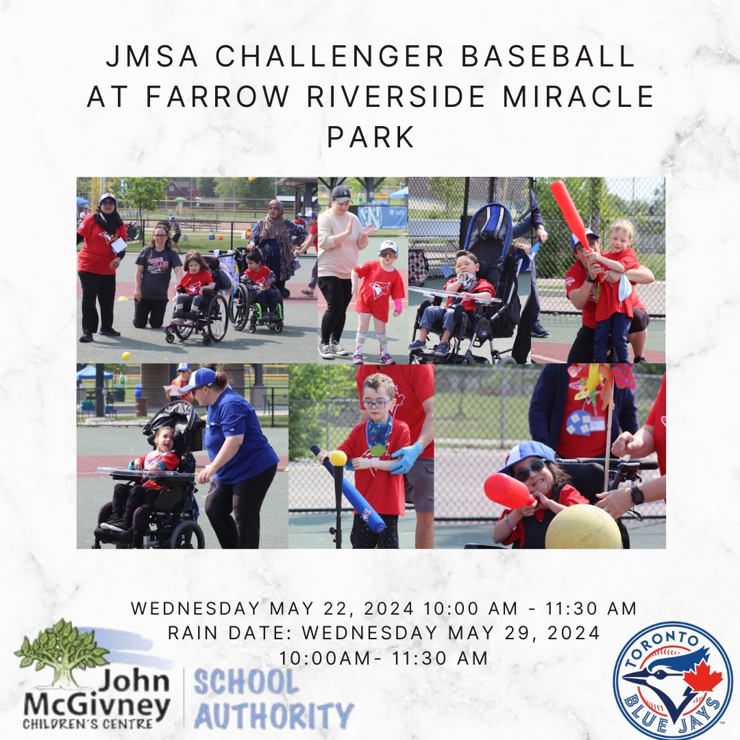 JMSA's Challenger Baseball Day is only 21 days away! Can't wait to see you there! #specialeducation #accessiblephysicaleducation #torontobluejays
