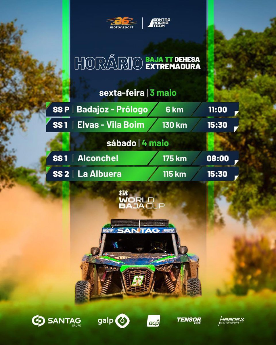 ⏰ Horário @bajattextremadura 🏁 📅 2 a 4 de Maio #armindoaraujo @santagracing | @gruposantag | @GalpPress | @acp_pt | @headsmotorsport | @tensortire | @santotirsonline | @grallyteam