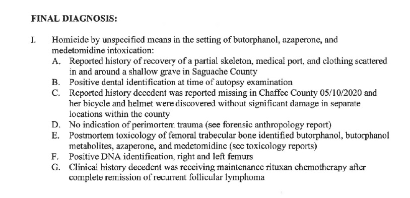 👀Final Diagnosis from Morphew #autosy report

#Barrymorphew #SuzanneMorphew #Colorado