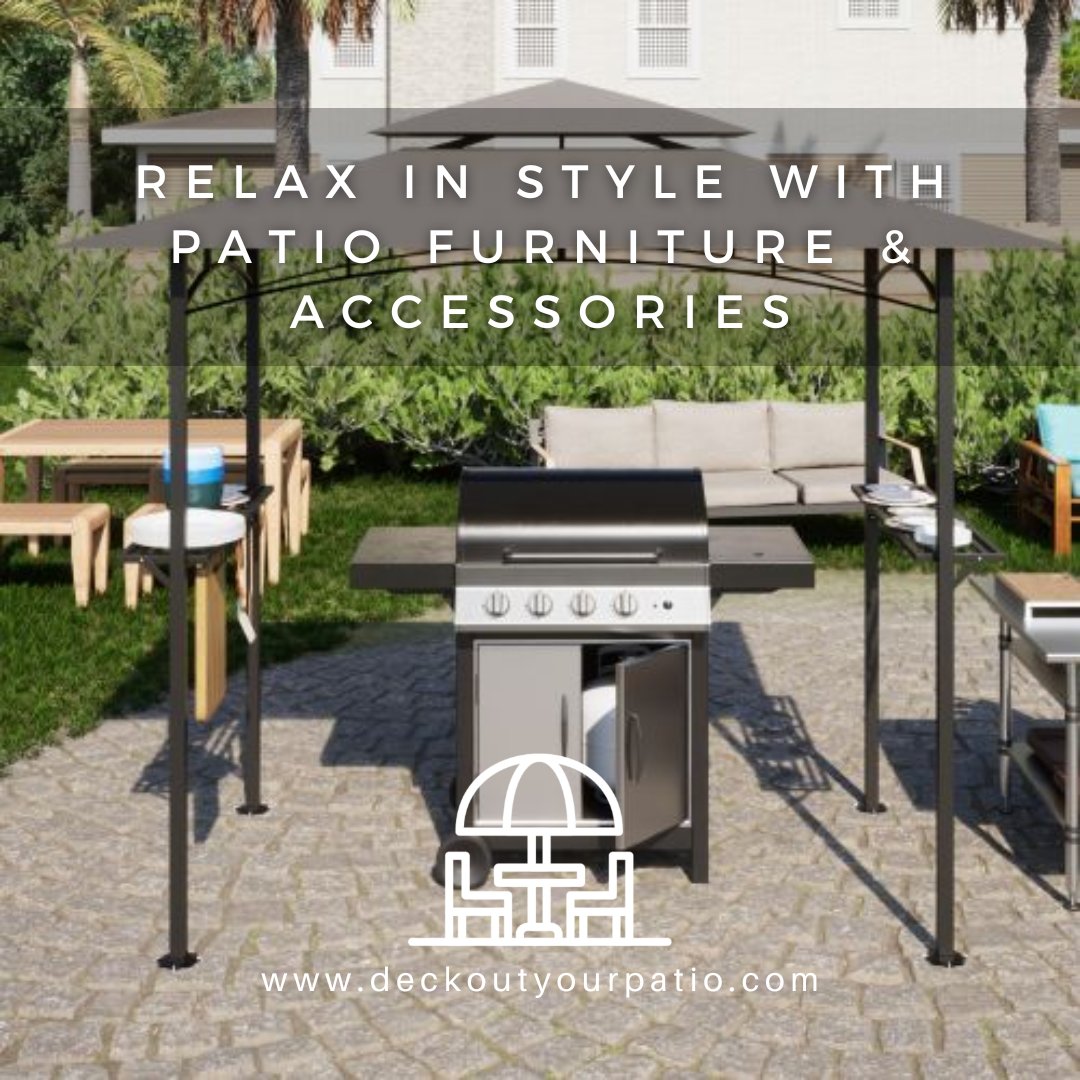 Unwind in comfort and style with Deck Out Your Patio's luxurious patio furniture and accessories. From cozy seating, create a space that's perfect for lounging, entertaining, and enjoying the outdoors. #PatioFurniture #OutdoorLiving #DeckOutYourPatio #PatioStyle #OutdoorDecor