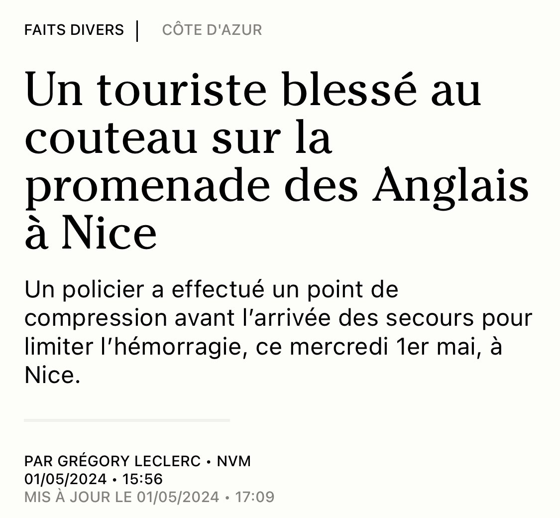Après cette nouvelle agression au couteau à #Nice06, est-ce que @cestrosi trouve toujours aussi formidable que Nice soit une des villes d’expérimentation du gouvernement pour le passage à une simple amende pour ceux qui portent un couteau ?…
