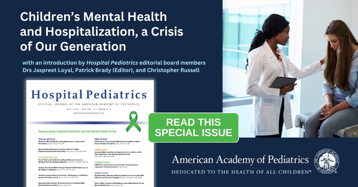 May is #MentalHealthMonth. 💚 As a call to action for hospitalists & the health care community, #HospitalPediatrics has dedicated the May issue to articles relating to the mental health crisis, which are currently open access to all readers. Learn more: bit.ly/4dnLb4k