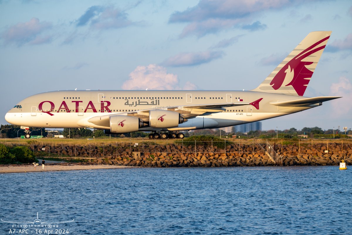 #A380 @QatarAirways A7-APC landing at Sydney Airport on the QR908 from Doha 16/4/2024