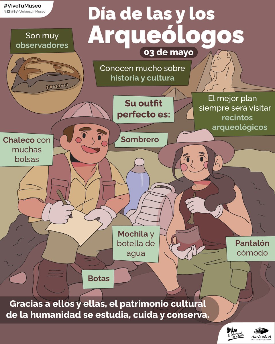 #UnDíaComoHoy es el Día de las y los arqueólogos 👷🏽‍♀️👷🏽🥾

¡Felicidades! 🥳🎉
Etiqueta a tu arqueóloga/o favorita/o 🤓👇🏽

#ViveTuMuseo