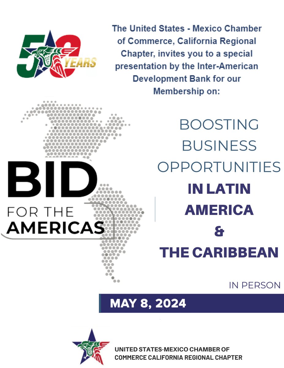 USMCOC (@usmcoc) on Twitter photo ๐ Unlock growth in Latin America & the Caribbean with us, <a href="/usmcocca/">US-Mexico Chamber of Commerce, California Chapter</a>, and <a href="/the_IDB/">Inter-American Development Bank</a> ! Discover business opportunities and connect with regional partners.
Don't miss out: bit.ly/3Wp2UlU
#USMCOC #LatinAmerica #businessopportunities ๐ Unlock growth in Latin America & the Caribbean with us, <a href="/usmcocca/">US-Mexico Chamber of Commerce, California Chapter</a>, and <a href="/the_IDB/">Inter-American Development Bank</a> ! Discover business opportunities and connect with regional partners.
Don't miss out: bit.ly/3Wp2UlU
#USMCOC #LatinAmerica #businessopportunities
