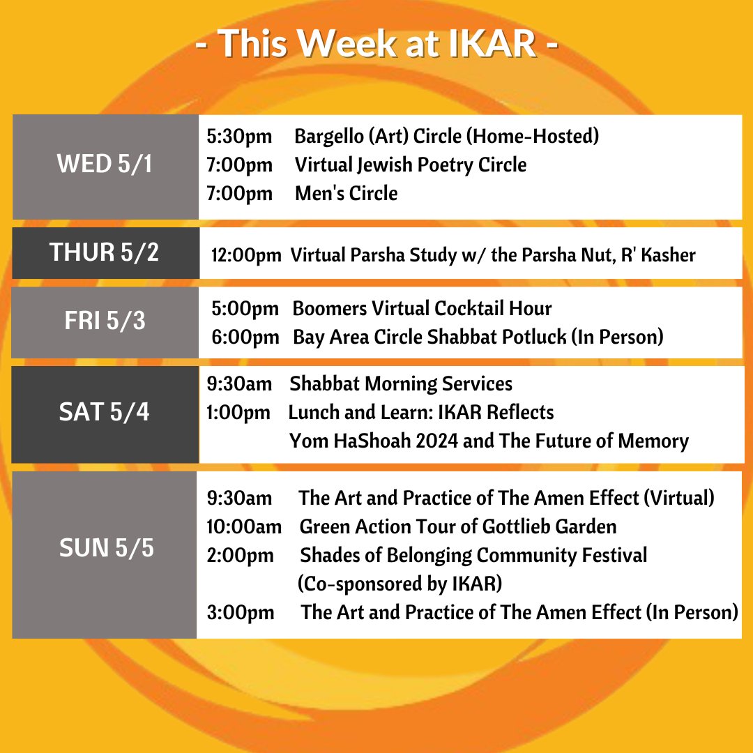 Check out what's going on this week at @ikar_LA! RSVP and learn more, ikar.org/calendar #weareikar