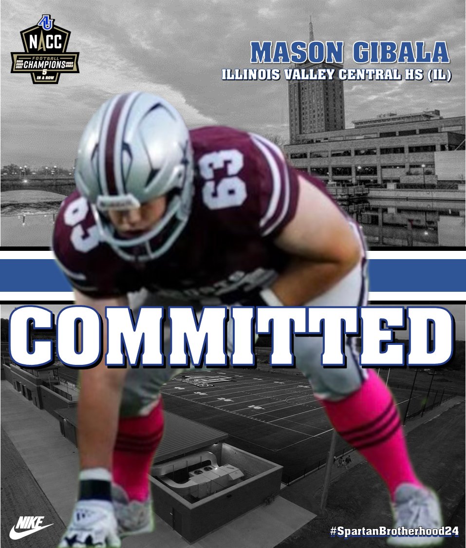 Spartan Fans, we are excited to welcome
Mason Gibala from Illinois Valley HS to the Aurora Football Family. #WeAreOneAU #SpartanBrotherhood24