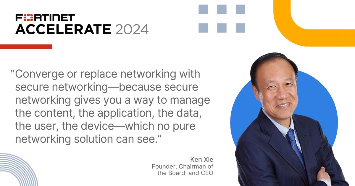 At #Accelerate24, @Fortinet Founder, Chairman of the Board, and CEO, Ken Xie, took the stage to discuss his vision for #Fortinet and the importance of converging networking and security. 

Watch the full keynote on Fortinet TV: ftnt.net/6015jJulR