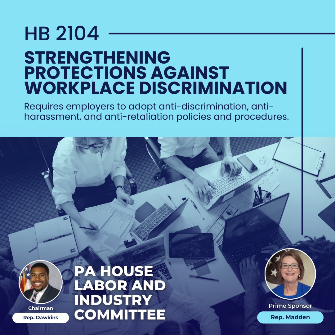 HB 2104, introduced by @RepMadden, just passed the House and heads to the Senate for further consideration! This bill protects employees from workplace discrimination by requiring employers to adopt policies and procedures to prevent discrimination, harassment, and retaliation.