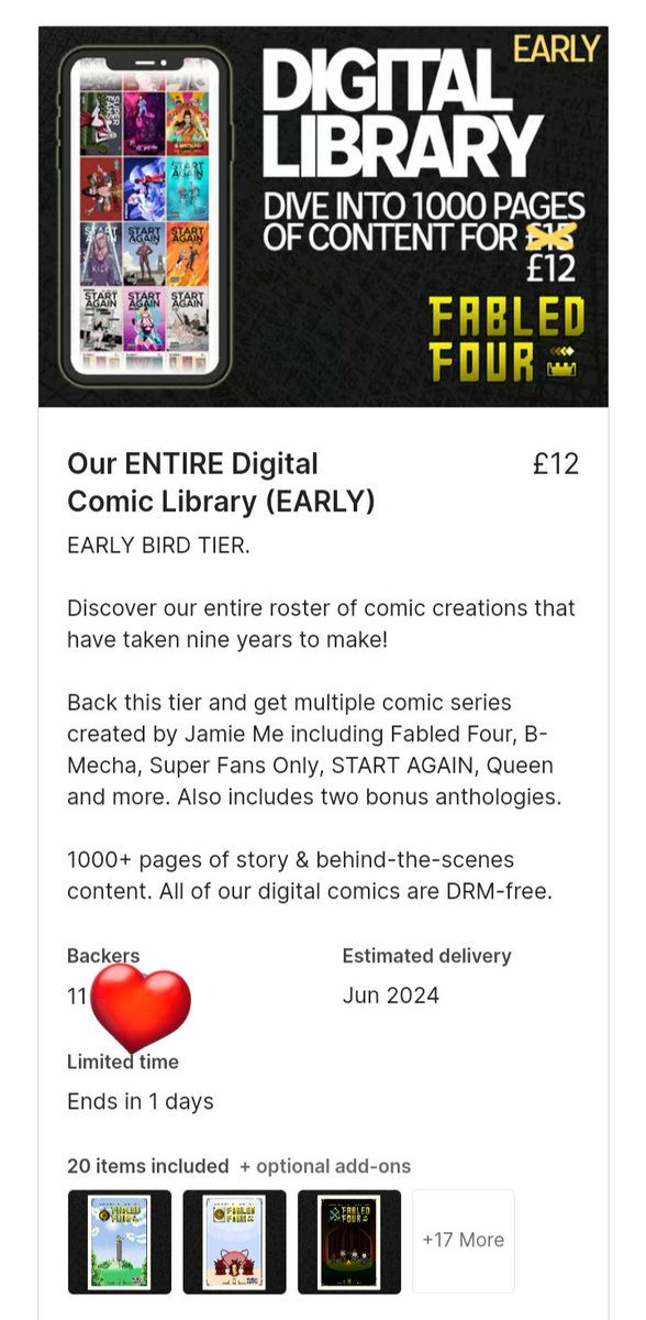 As we approach the first 24hrs of the✨ Britney the Fire Mage ✨ campaign I thought I'd highlight one of the early bird tiers as there's still some time left on it!

#comics #comicbooks #indiecomics #kickstarterreads 

kickstarter.com/projects/jamie…