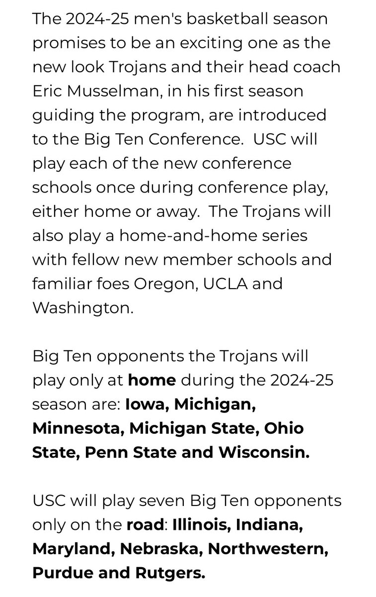 Some details on #USC's men's basketball schedule for its first season in the Big Ten.