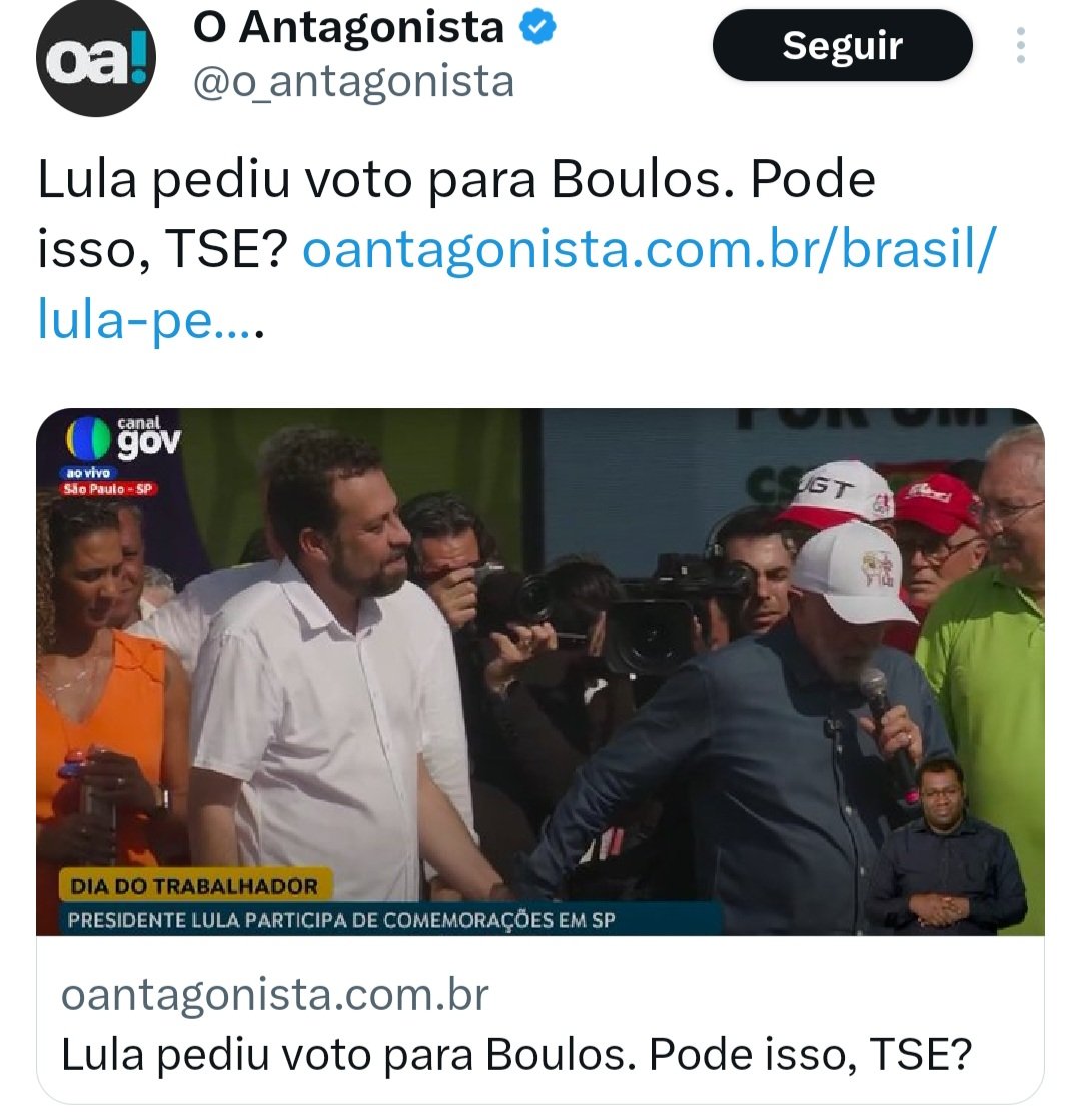 “Eu vou fazer um apelo: cada pessoa que votou no Lula  tem que votar no Boulos para prefeito de São Paulo”, discursou Lula no ato flopado.
Deve ficar por isso mesmo, mas se fosse Bolsonaro...