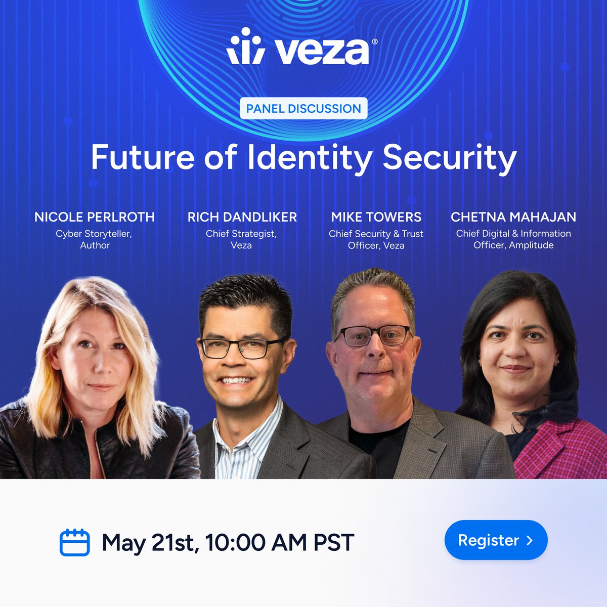 Tune in to hear #cybersecurity leaders Nicole Perlroth, Rich Dandliker, Cheta Mahajan and Michael Towers discuss the future of #identitysecurity on May 21st! RSVP today ➡️ bit.ly/3JGPhH3