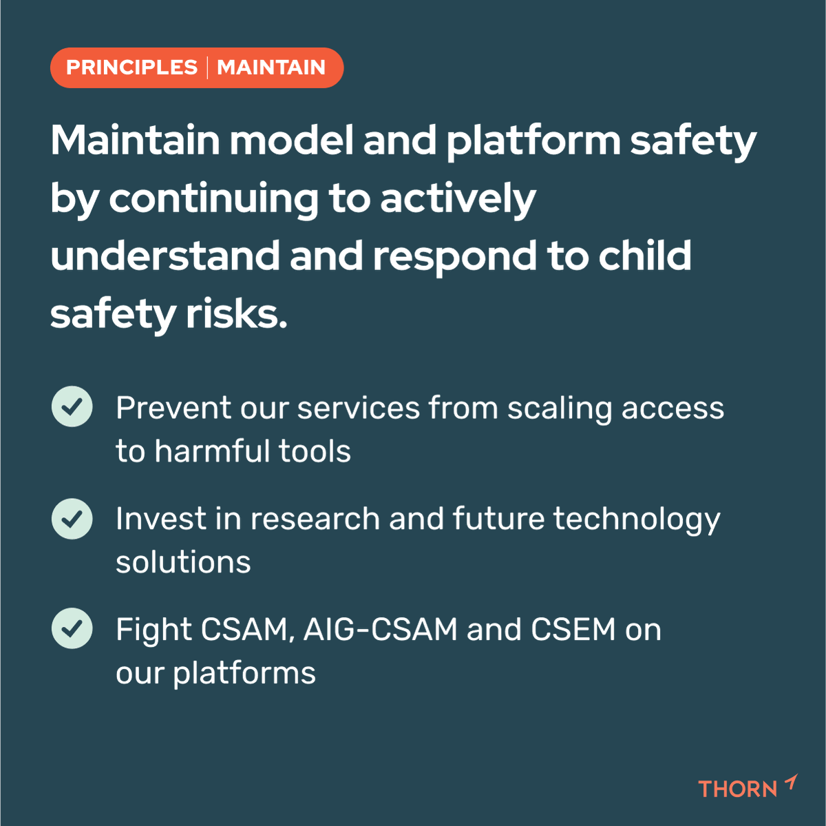 Excited to share our latest white paper with @AllTechIsHuman detailing recommended mitigations to enact #SafetyByDesign principles for gen AI. As technology evolves, it's crucial to address its risks to children. Join us in shaping a safer digital future: teamthorn.co/3Ut5qWE