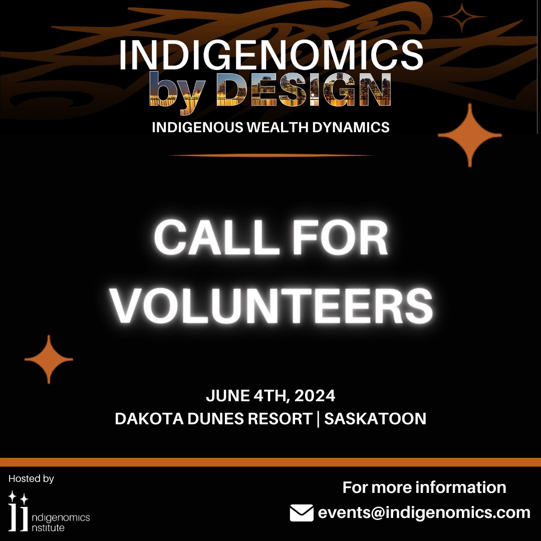 Call for Volunteers!

The Indigenomics Institute invites you to volunteer for Indigenomics Design on June 4th at the Dakota Dunes Resort in Saskatoon!

Contact events@indigenomics.com to get involved!

#Indigenomics #EconomicReconciliation #Volunteeropportunity #Saskatoon