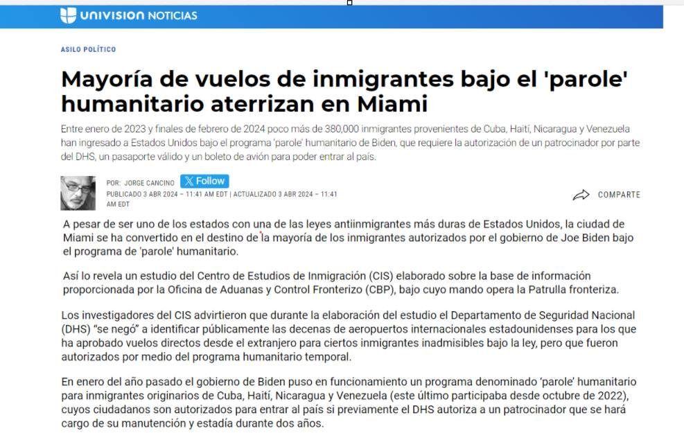 ¿Por qué Miami, Florida, se ha convertido en la ciudad que más inmigrantes ha recibido del parole humanitario habilitado por la administración de @JoeBiden? En general, de los 200,000 inmigrantes beneficiados, el 80% se quedó en cuatro ciudades de Florida. En mayor proporción…