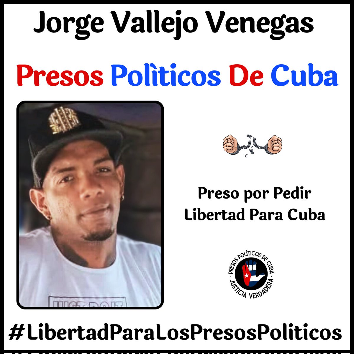 Pidamos Libertad para Jorge Vallejo Venegas. 
Cada día que pasa tras las rejas es un año de vida que la Dictadura le roba.
.
Los #PresosDeCastro no estarán solos jamás. #Twittazo
.
.
.
#HastaQueSeanLibres 
#PresosPoliticosDeCuba 
#LibertadParaLosPresosPoliticos