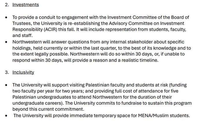 Northwestern University, like Brown and several other elite schools, ended their encampment protests by agreeing to an extremely milquetoast set of policies.