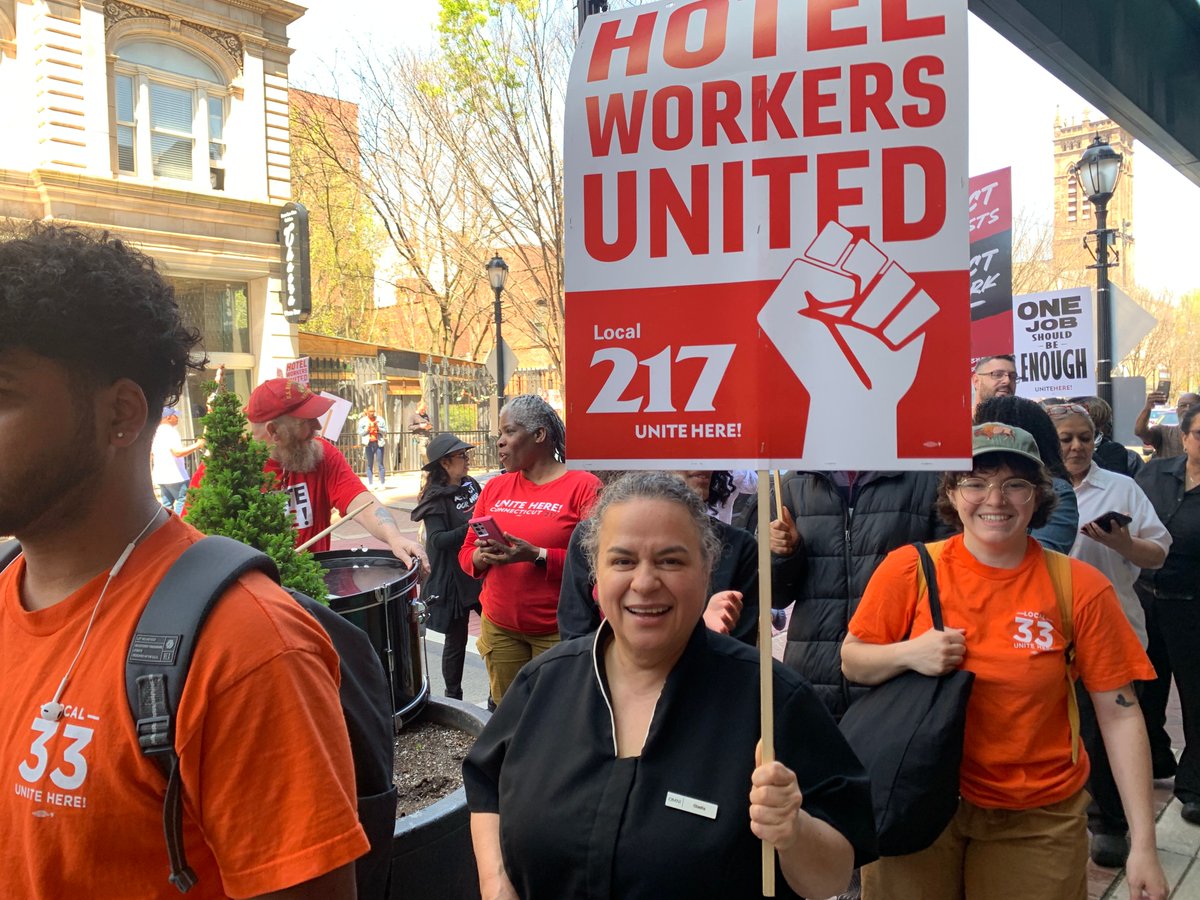 'On this May Day workers at the Omni are calling for the hotel industry to 'Respect Our Work'! We are fighting for a new contract and have the community with us all the way! We were joined by our allies in UNITE HERE Local 33, 34, and 35, New Haven Rising. When we fight we win!'