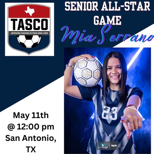 Honored to be selected to play for Region 1 at the @tascosoccer Senior All Star game on May 11. One more high school game representing @DVHSWSoccer and El Paso. @YISDAthletics1 @YsletaISD @DVHSYISD @Prep1USA @Fchavezeptimes @50_50Pod @srsuwsoccer