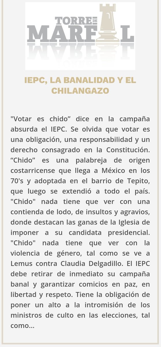 #Opinión | La banalidad de un @iepcjalisco, un organismo que permite #ViolenciaDeGenero y la intromisión de la @IglesiaMexico.
#TorreDeMarfil para #CuartoDeGuerra. 👇🏻

cuartoguerra.com/iepc-la-banali…