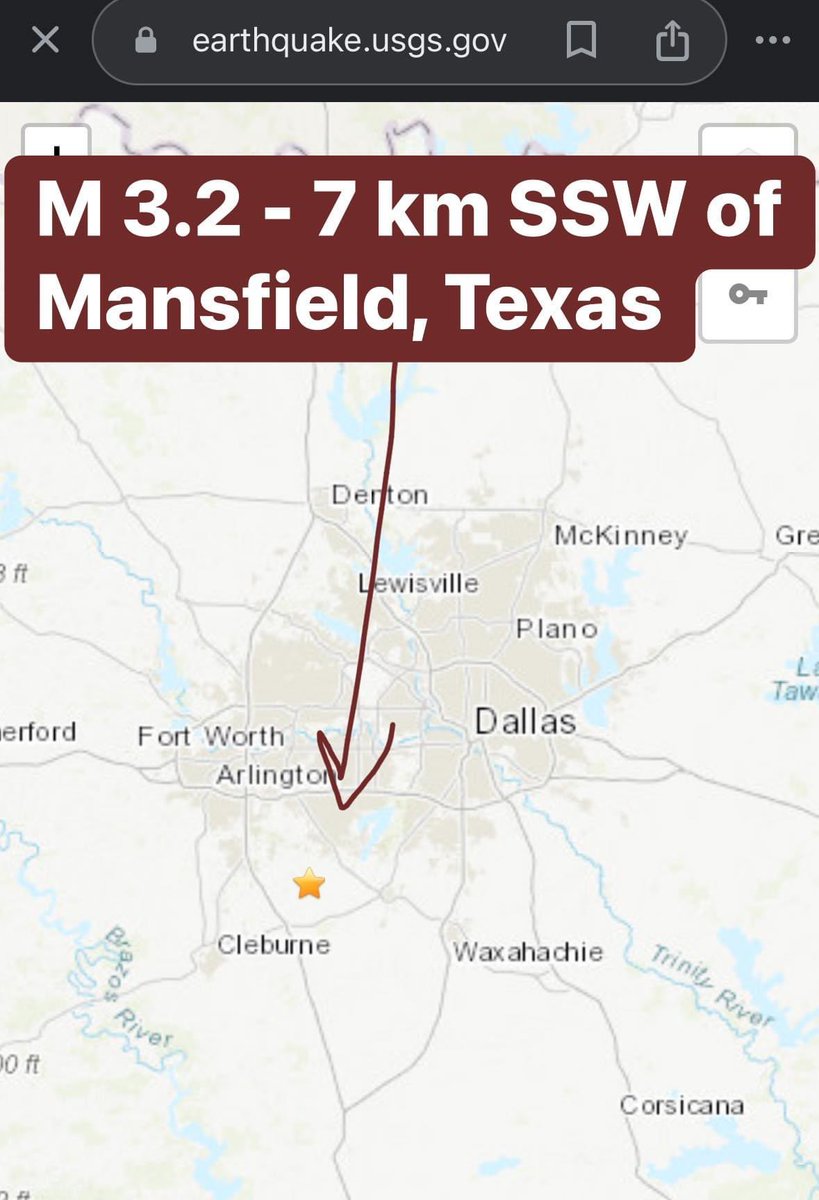 An M 3.2 #earthquake has been detected just after 1pm near Mansfield #Texas