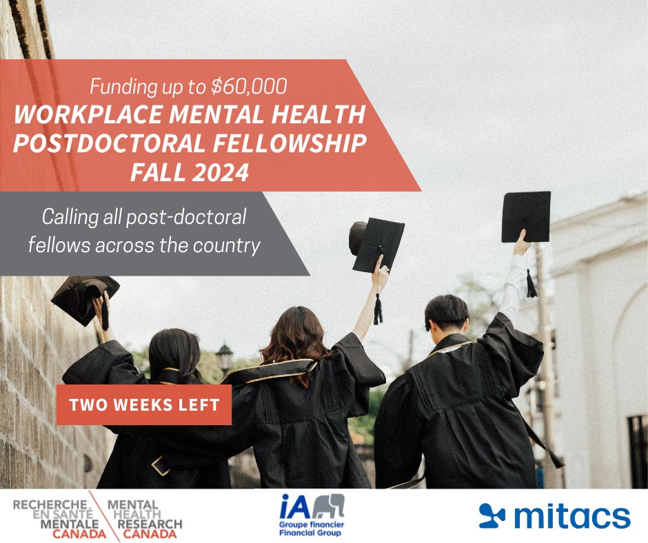 We are still accepting applications for our Workplace Mental Health Postdoctoral Fellowship call. Seize the opportunity to contribute to meaningful change. Apply here: bit.ly/3J6Hq5o Co-funded by @IAcanada and @MitacsCanada.