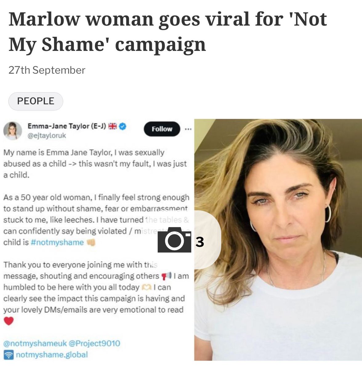 In 2023, Emma Jane Taylor put on a tee-shirt. She did this to prove to herself that she was ready to be a campaigner and Charity leader. Today we observe the NotMyShame movement. An emotional day for so many. 
If you want to join us in anyway, please visit notmyshame.global