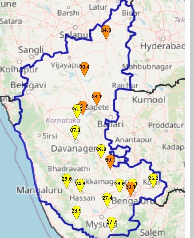 Thanks to those sprinkles & cloudy weather, it's all warm & sultry in Bengaluru now 🔥🥵

City IMD: 29.1°C with 68% humidity as of 11:45PM

#Summer #Karnataka

Kalaburagi: 34.8°C
Koppala: 31.7°C
Bagalakote: 30.4°C
Chitradurga: 29.8°C
Ramanagara: 28.8°C
Chamarajanagara: 27.7°C…