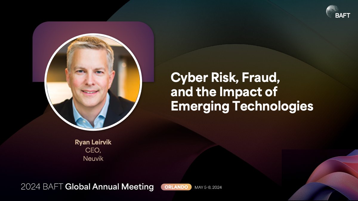 Next week, our CEO @Leirvik will be at @BAFT in Orlando speaking on #CyberRisk, #Fraud, and the impact of emerging technologies in the finance sector - including #AI.

Interested? Get the full event details here: baft.org/event/global-a…