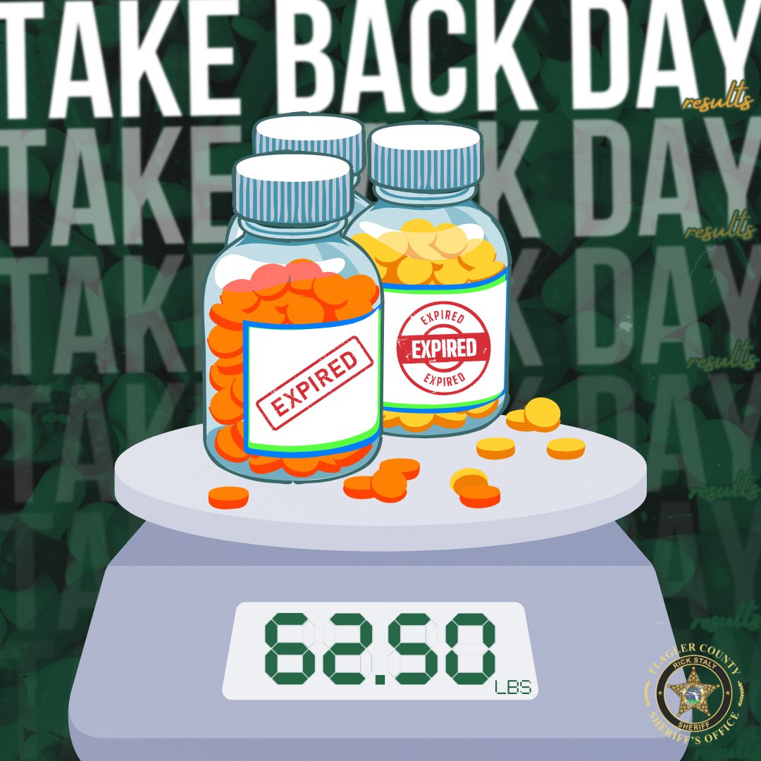 On DEA’s National Prescription Drug Take Back Day last Saturday, deputies collected 62.50 pounds of expired, unused, or unneeded prescription medication!

Missed #TakeBackDay? The next opportunity is in October, so mark your calendars!