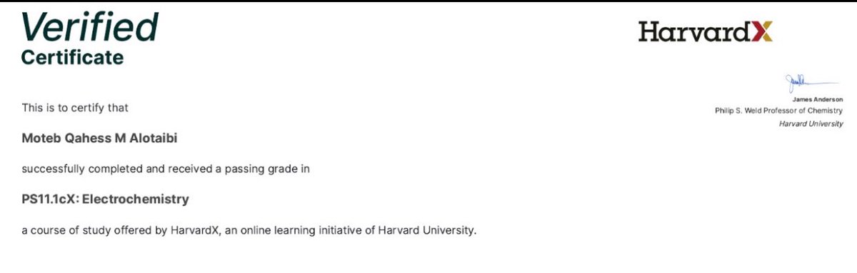 Thrilled to announce that I've earned a certificate in Electrochemistry from Harvard University! This milestone marks a significant advancement in my pursuit of sustainable energy solutions and CO2 mitigation. Excited for what lies ahead! 
Electrochemistry plays a pivotal role in…