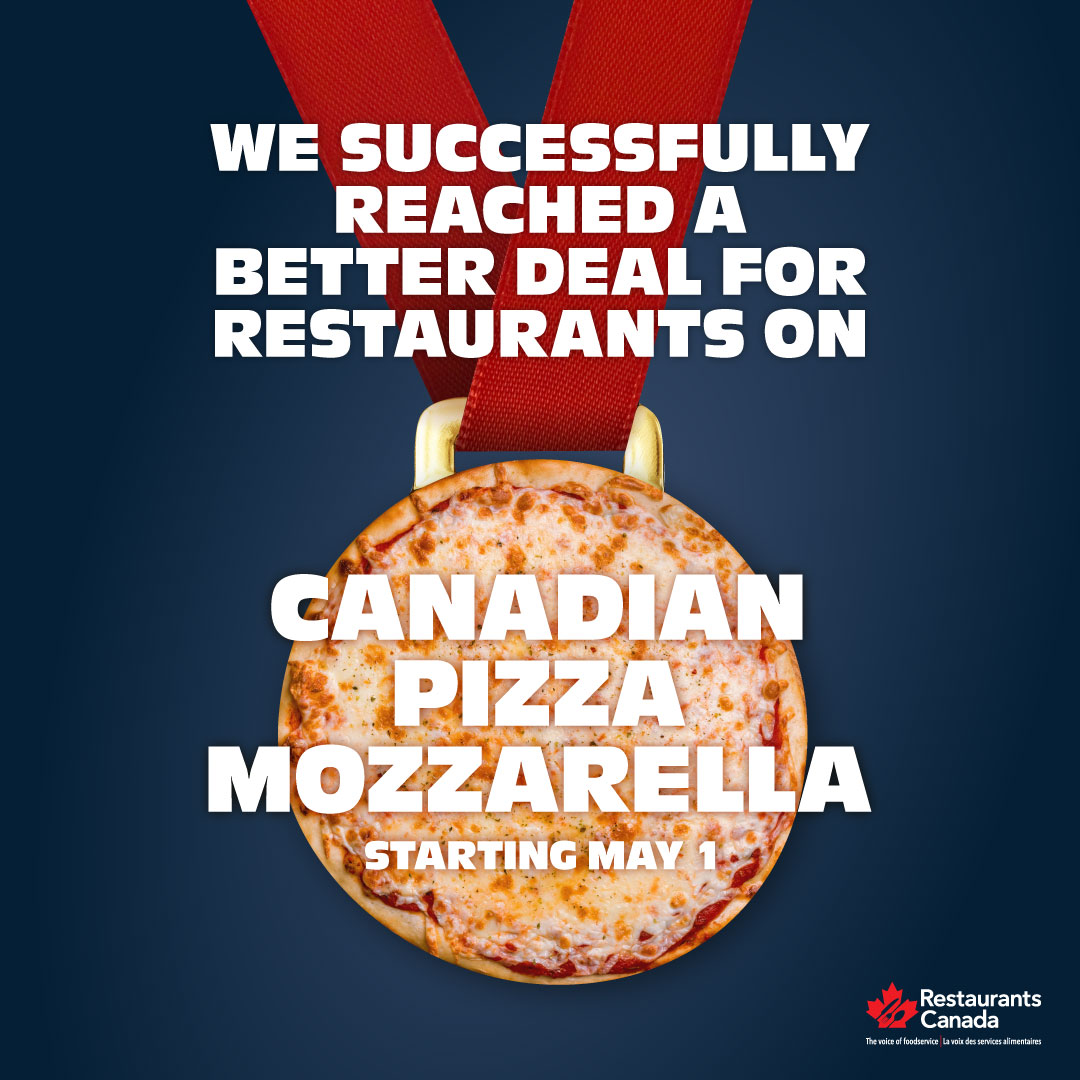 Big win for restaurants! Through tireless advocacy, Restaurants Canada secured a crucial rebate on pizza mozzarella coming into effect today, easing costs for countless operations. Our commitment on cost relief measures continues!