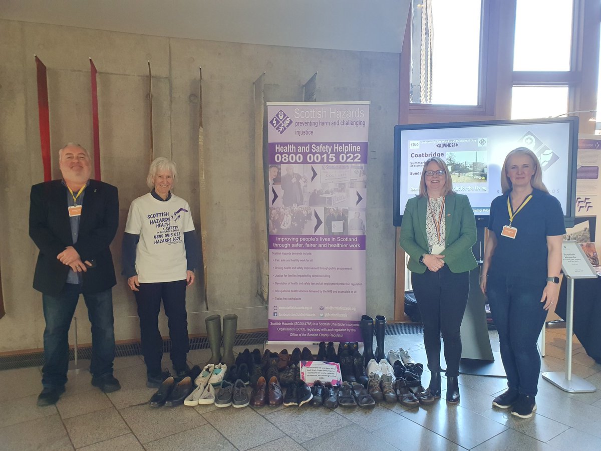 Thank you #MarieMcNair for visiting our stall in @ScotParl last week, to hear about the health & safety advice & support we provide to workers, primarily in non-unionised workplaces. Constituents can contact us on 0800 0015 022 or info@hazards.scot 💜 #IWMD24 #MayDay