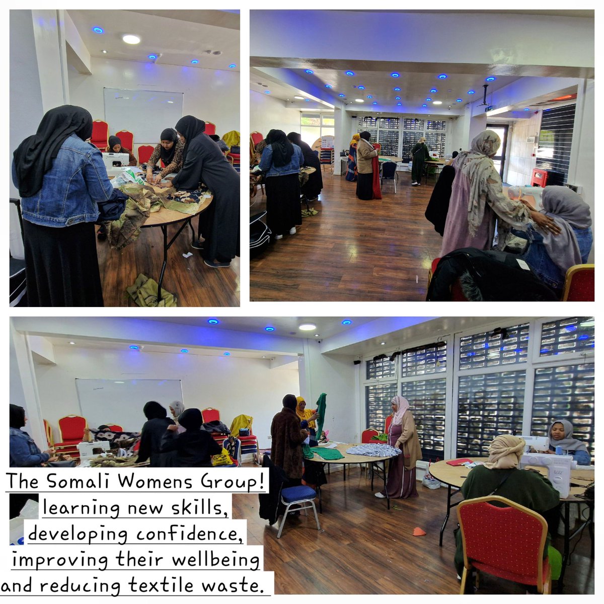Today at Connecting Steps with the Somali Women's Group! The ladies have shown great teamwork in refashioning their old clothes, bedsheets, curtains, and duvet cover into trousers & tops #skills #wellbeing #reuse #refashion #climateaction #teamwork #SustainableFashion #sewing