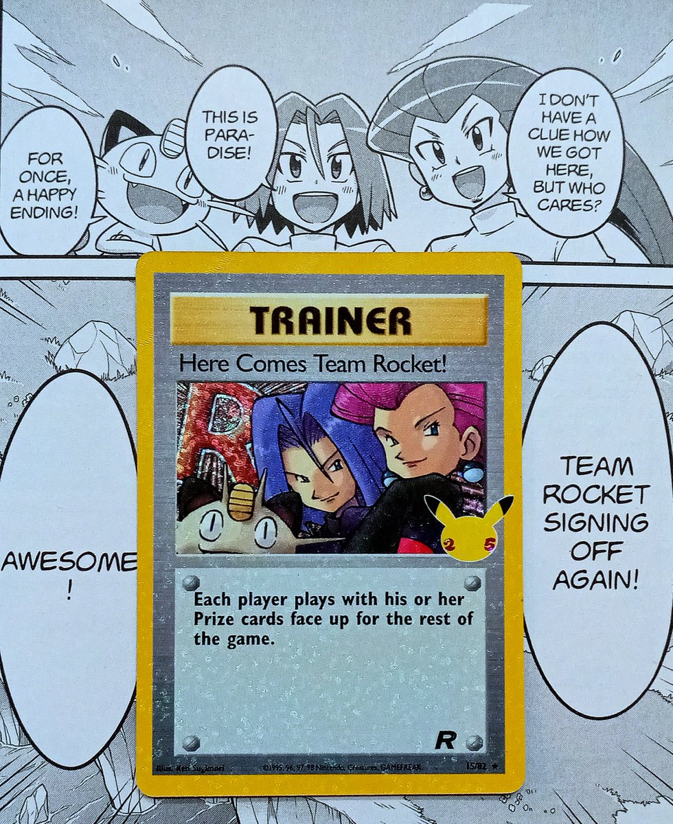 Team Rocket loves a happy ending. 
#90skid #Nostalgia #Childhood #Pokemon #PokemonCards #Manga #TeamRocket