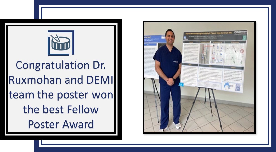 @DaiWaiOlso #UTSWNeurology #neuronurses #neuroscience #utsenurses #neurotwitter #MedTwitterGreat! Congratulation the Dr Ruxmohan and the DEMI team. The DEMI poster won the Best Fellow Poster Award at UTSW GME Neurology Research Day Conference, Dallas, TX, 2024.