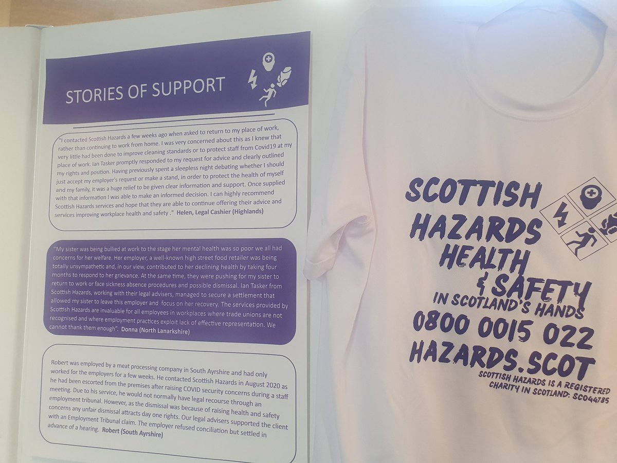 Thank you #FionaHyslop for visiting our stall in @ScotParl last week, to hear about the health & safety advice & support we provide to workers, primarily in non-unionised workplaces. Constituents can contact us on 0800 0015 022 or info@hazards.scot 💜 #IWMD24 #MayDay