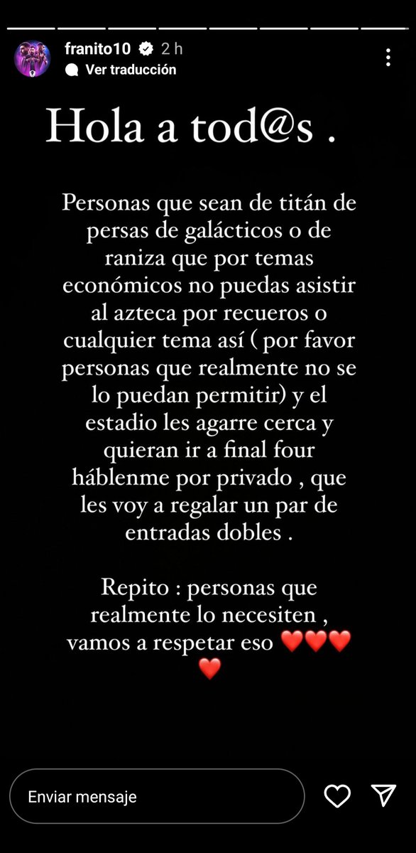 EL TRONIZO INFORMA 🎙️ El jugador de Real Titán, Fran Hernández, en un acto bastante solidario y de buena fé, se ha ofrecido a ayudar a personas que realmente no se pueden dar el lujo de un boleto a la Final Four en el Azteca y vivan cerca. Simplemente el mago❤️ ⛲: Fran en IG