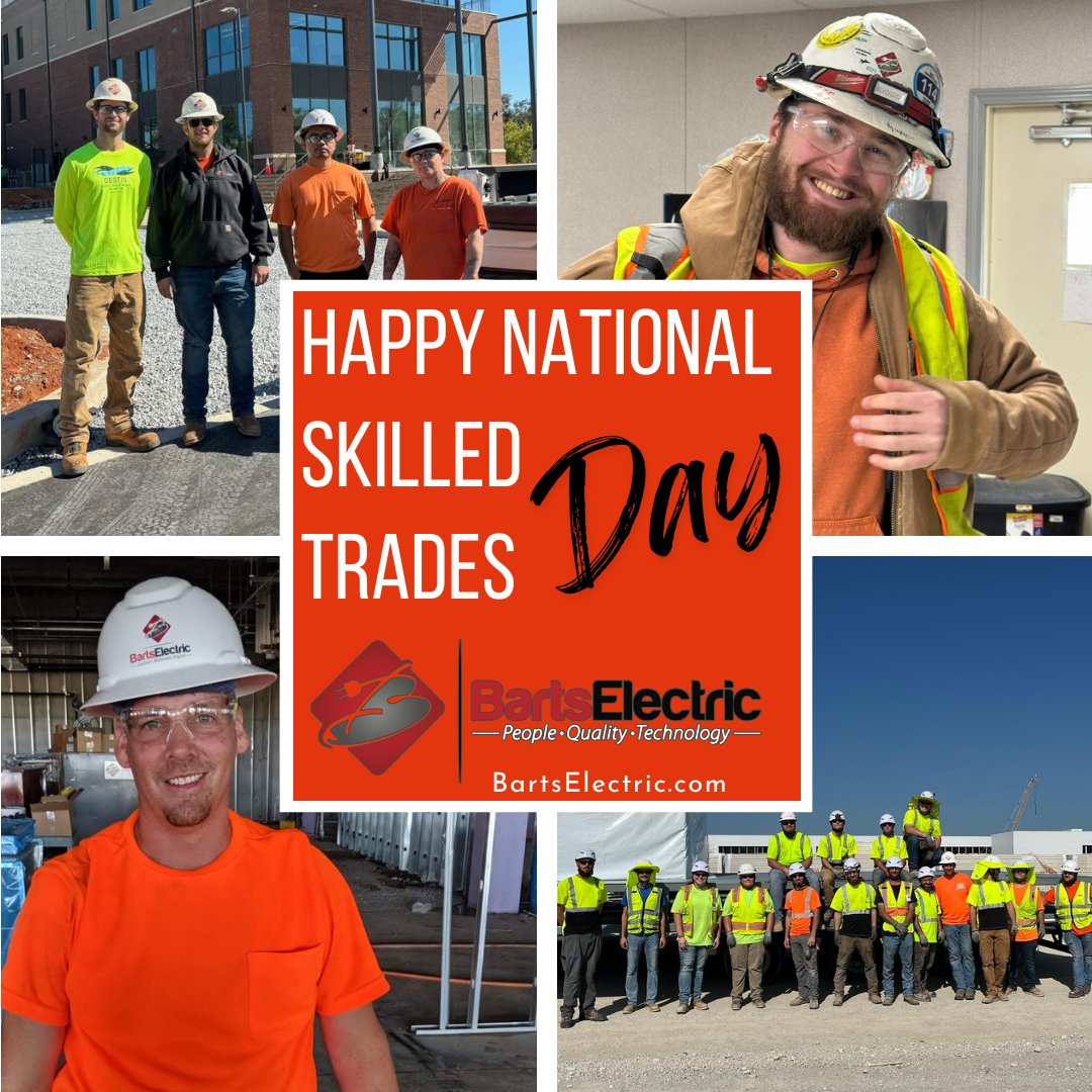 Today, we recognize and celebrate National #SkilledTradesDay, honoring the skilled tradespeople who contribute to our industry's growth & success. To the team at #BartsElectric and to all those in the trades, your hard work, expertise, and professionalism are deeply appreciated.