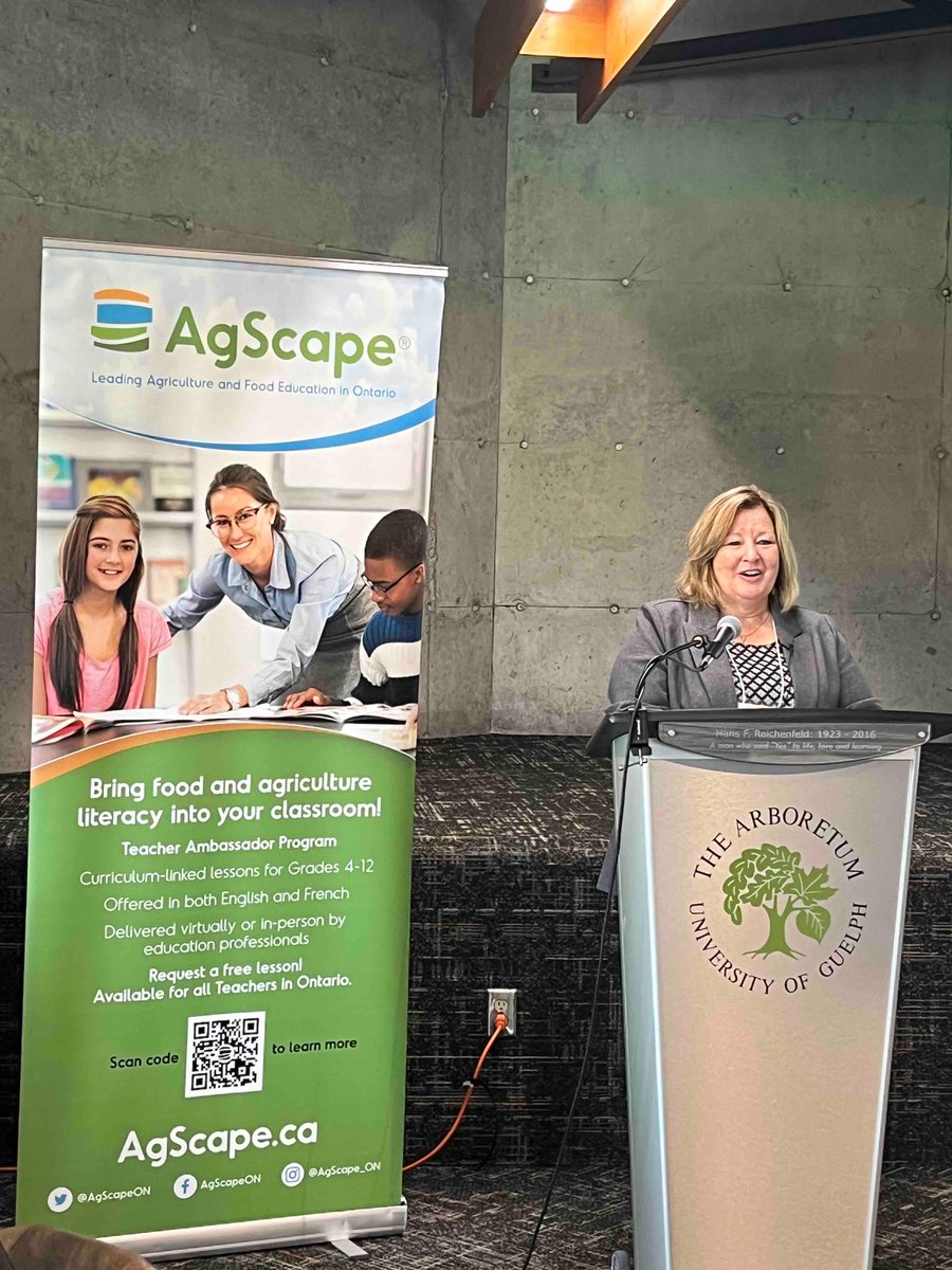 We are honoured to have Ontario Minister of Agriculture, Food and Rural Affairs, @LisaThompsonMPP attend our AGM and share her passion and support of agriculture and food education! #AgScapeAGM24