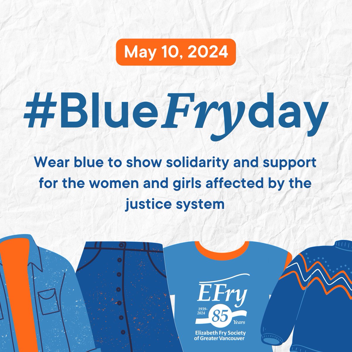 On Friday May 10, show your support by wearing blue and joining our #BlueFryday campaign to stand in solidarity and raise awareness about the critical issues facing women and girls in the justice system. Snap a pic and don't forget to tag us and use the hashtag #BlueFryday! 🧢👕