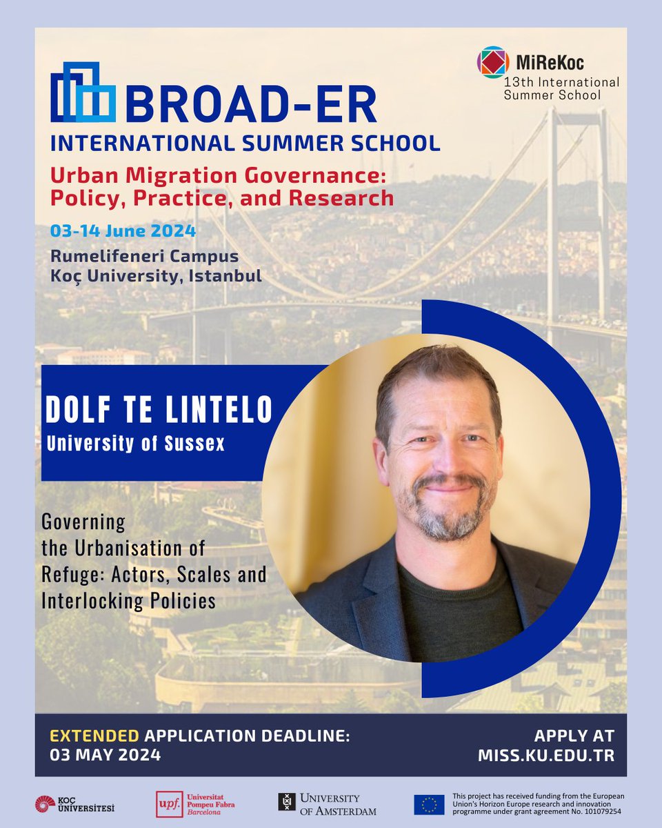 📢 LAST 3 DAYS📢 Dolf te Lintelo from #UniversityOfSussex joins BROAD-ER Summer School! His research delves into multi-scalar governance, urban informality, and more, with collaborations spanning Türkiye, Lebanon, Jordan, India, Finland, Norway, and the UK. Don’t miss out!