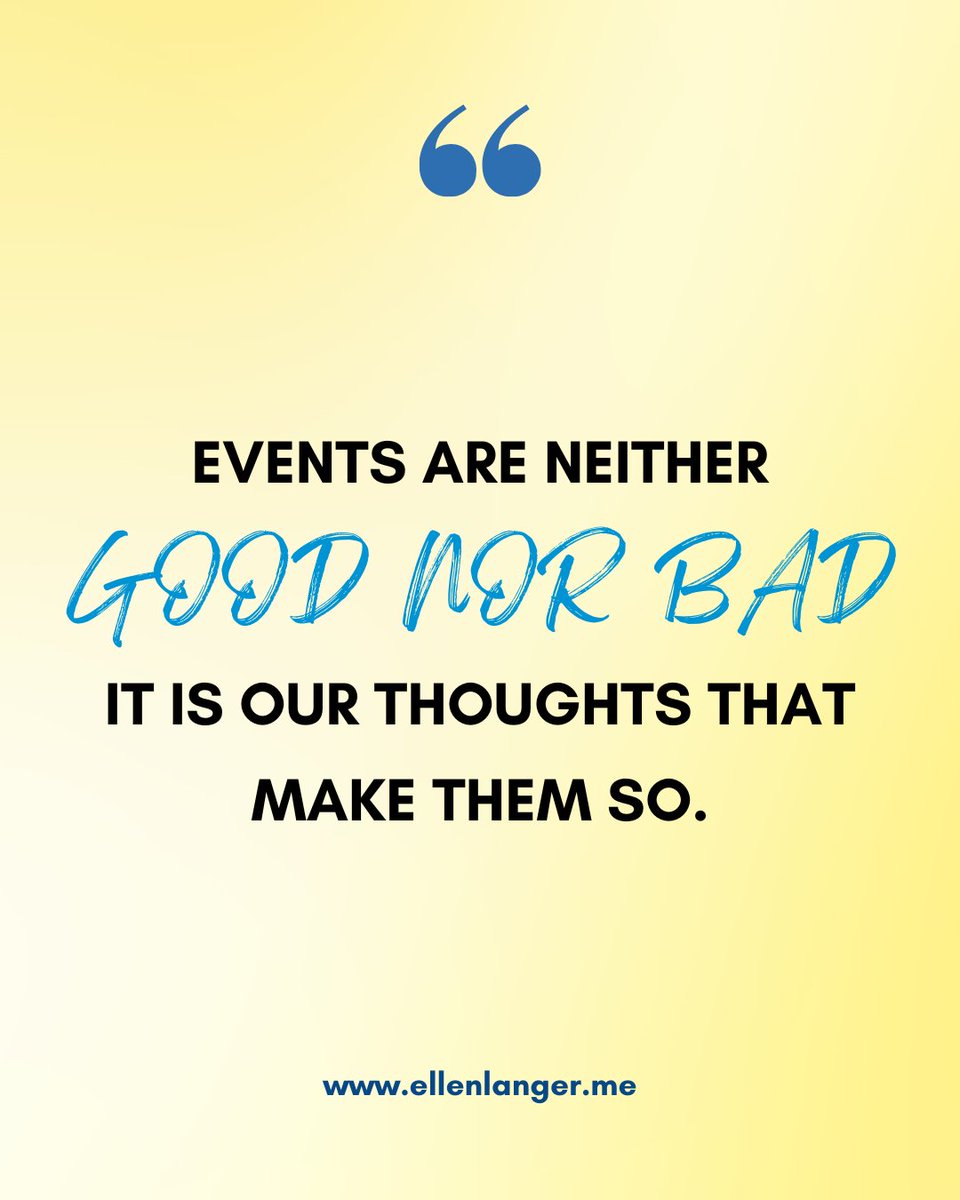 Events hold no inherent value; it's our thoughts that shape their meaning, defining what's good or bad.
.
Our latest release is now available for purchase: bit.ly/45BglAW
.
#mindfulbody #mindbodyunity #healthandmindfulness #mindfulthinking #EllenJLanger