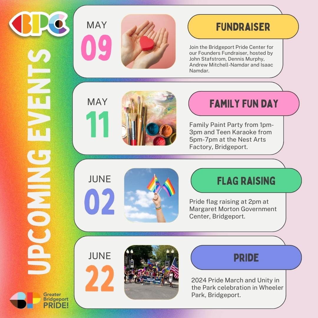 Check out this list of upcoming pride events from the Bridgeport Pride Center and Greater Bridgeport Pride! #bridgeportpride